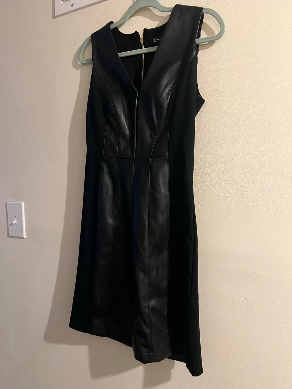 INC International Concepts Black Faux-Leather Paneled Midi Dress 🔥